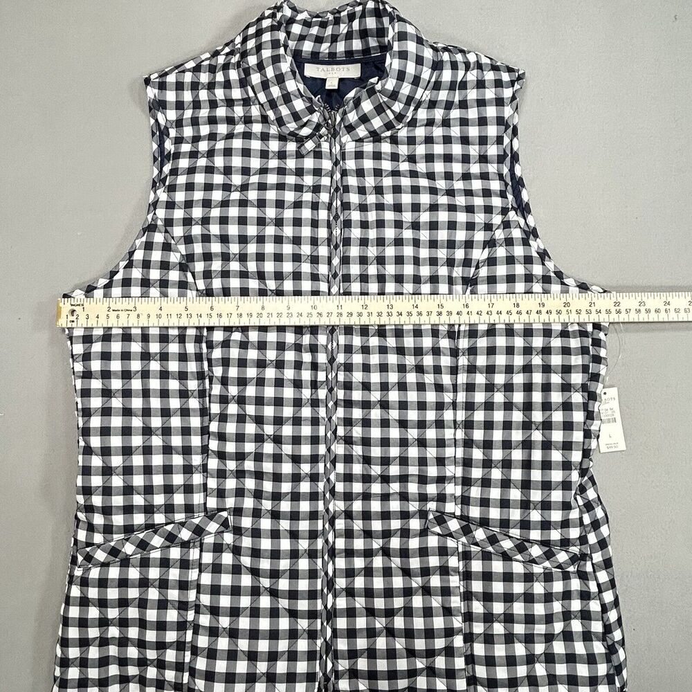 Talbots Vest Women’s L Black White Gingham Plaid Quilted Puffer Western Preppy - Picture 3 of 12